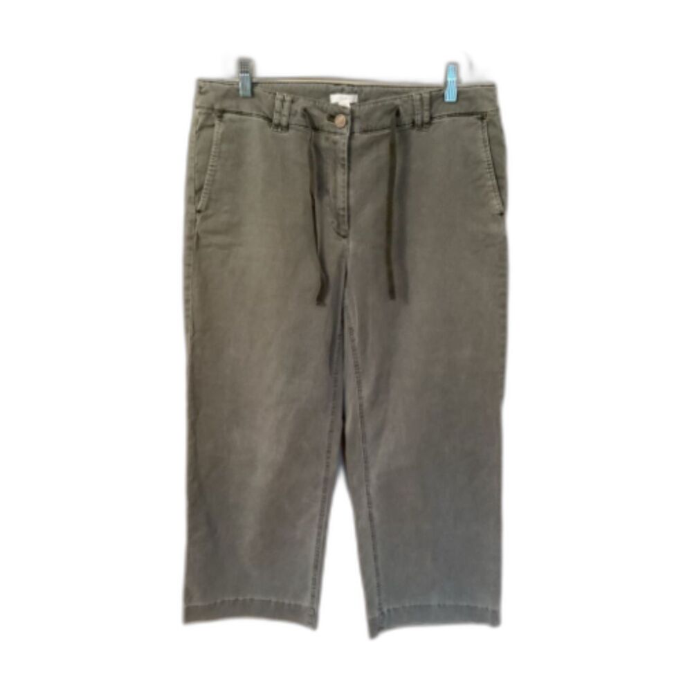 J JILL SIZE 12 TALL OLIVE GREEN COTTON TENCEL WIDE LEG CROP PANTS